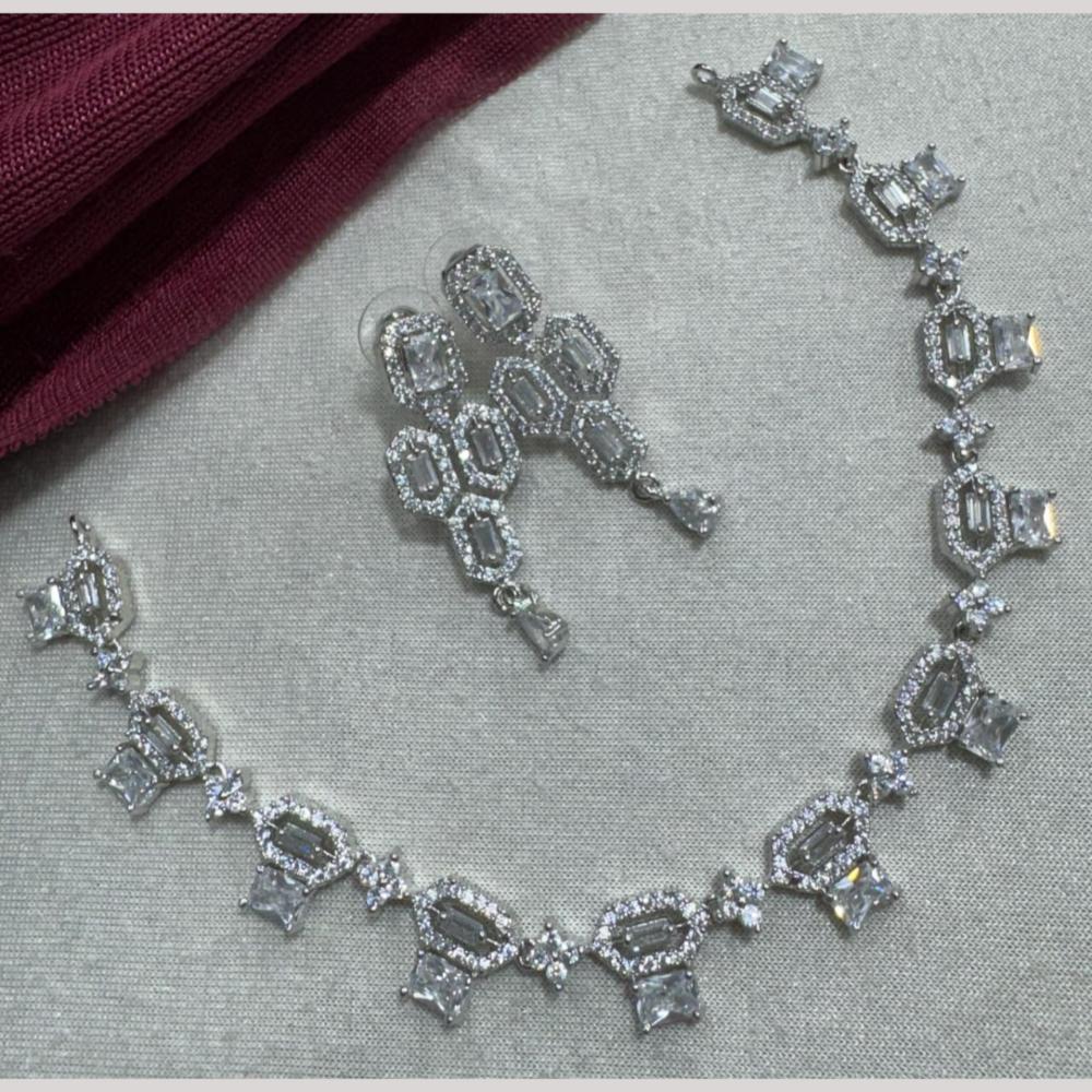 Manisha Jewellery Silver Plated Elegant American Diamond Necklace Set