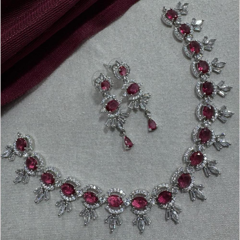 Manisha Jewellery Silver Plated Elegant American Diamond Necklace Set