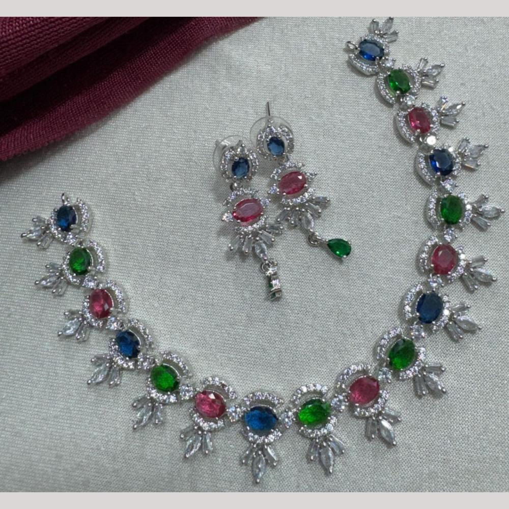 Manisha Jewellery Silver Plated Elegant American Diamond Necklace Set