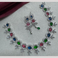 Manisha Jewellery Silver Plated Elegant American Diamond Necklace Set