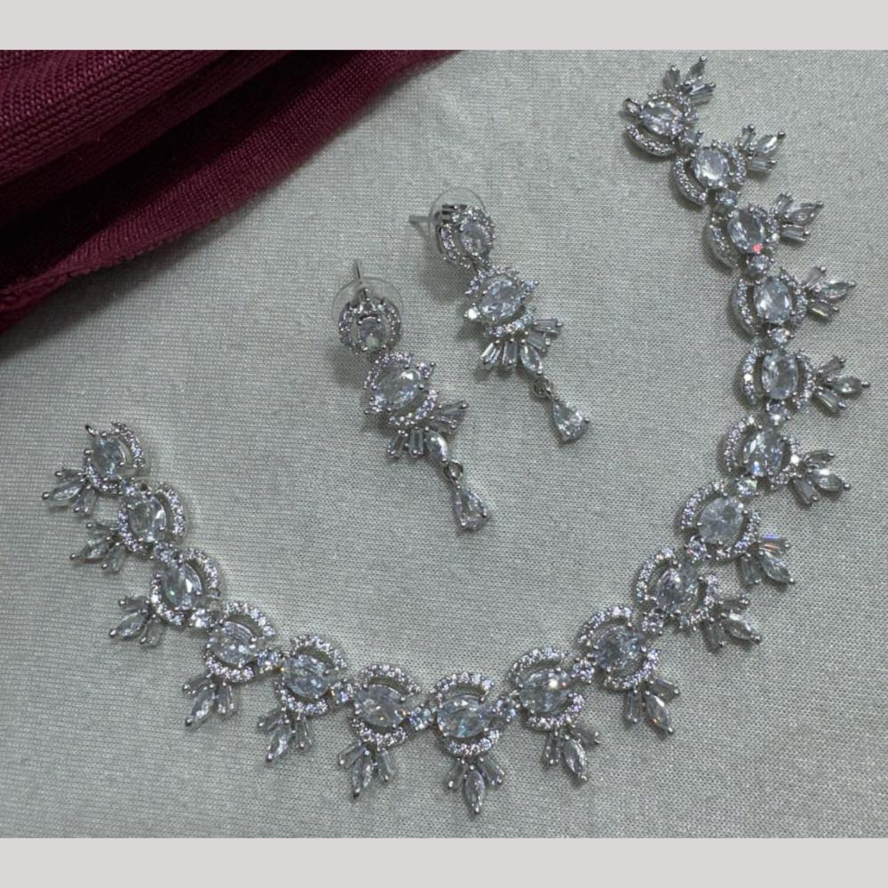 Manisha Jewellery Silver Plated Elegant American Diamond Necklace Set