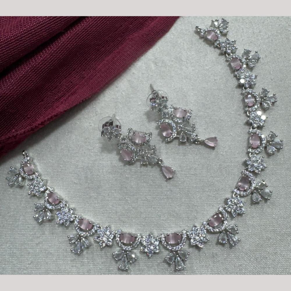 Manisha Jewellery Silver Plated Elegant American Diamond Necklace Set
