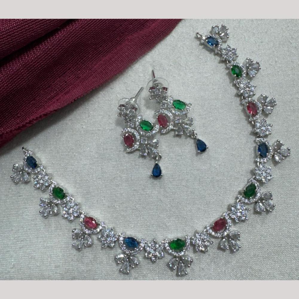 Manisha Jewellery Silver Plated Elegant American Diamond Necklace Set