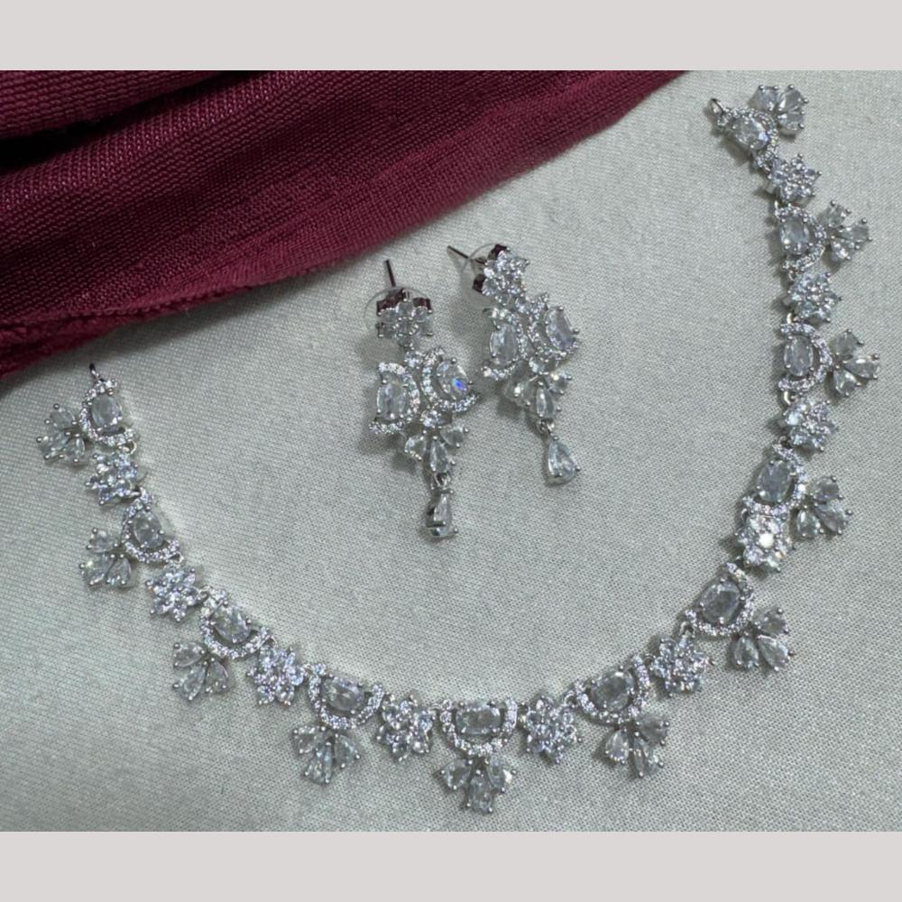 Manisha Jewellery Silver Plated Elegant American Diamond Necklace Set