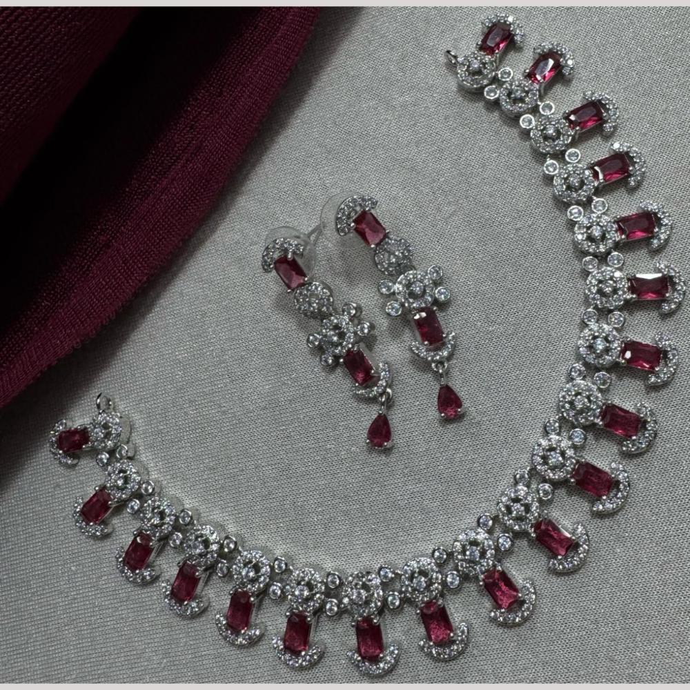 Manisha Jewellery Silver Plated Elegant American Diamond Necklace Set