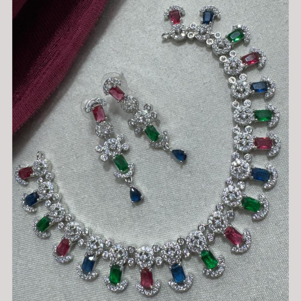 Manisha Jewellery Silver Plated Elegant American Diamond Necklace Set