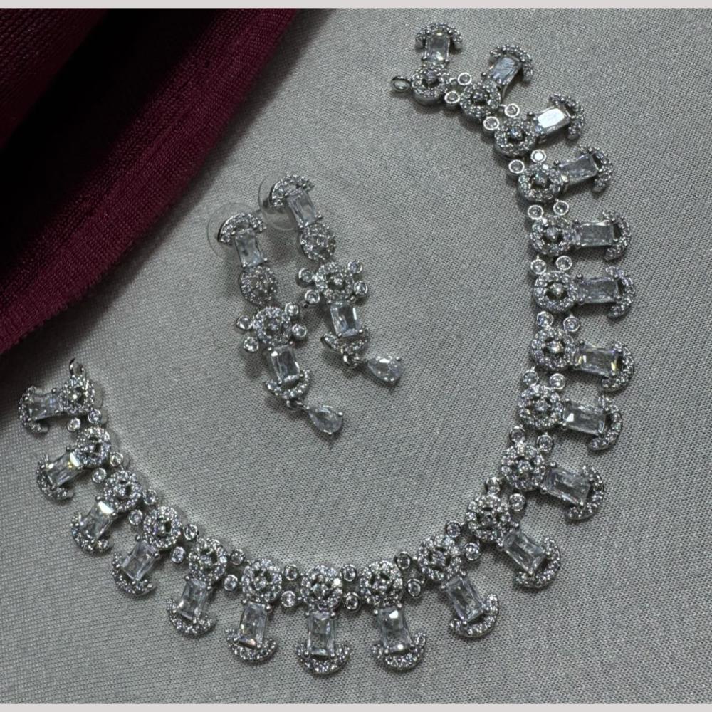 Manisha Jewellery Silver Plated Elegant American Diamond Necklace Set