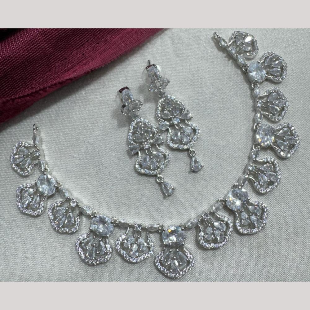 Manisha Jewellery Silver Plated Elegant American Diamond Necklace Set