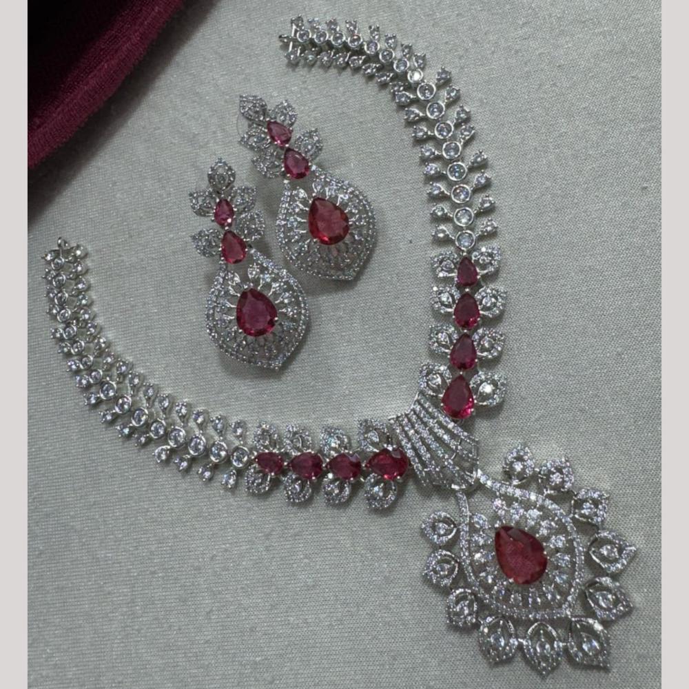 Manisha Jewellery Silver Plated Elegant American Diamond Necklace Set