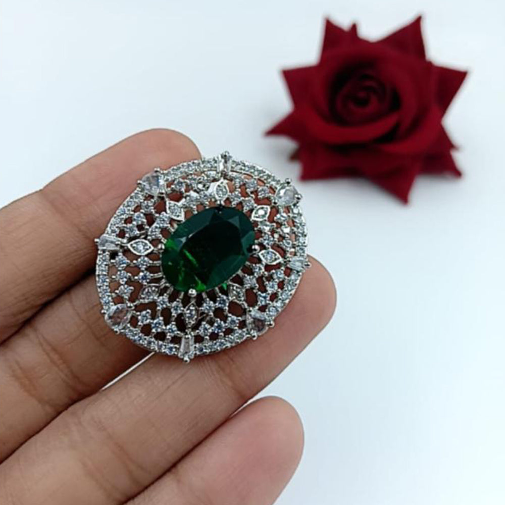 Manisha Jewellery  Elegant Silver-Plated American Diamond Ring for Women