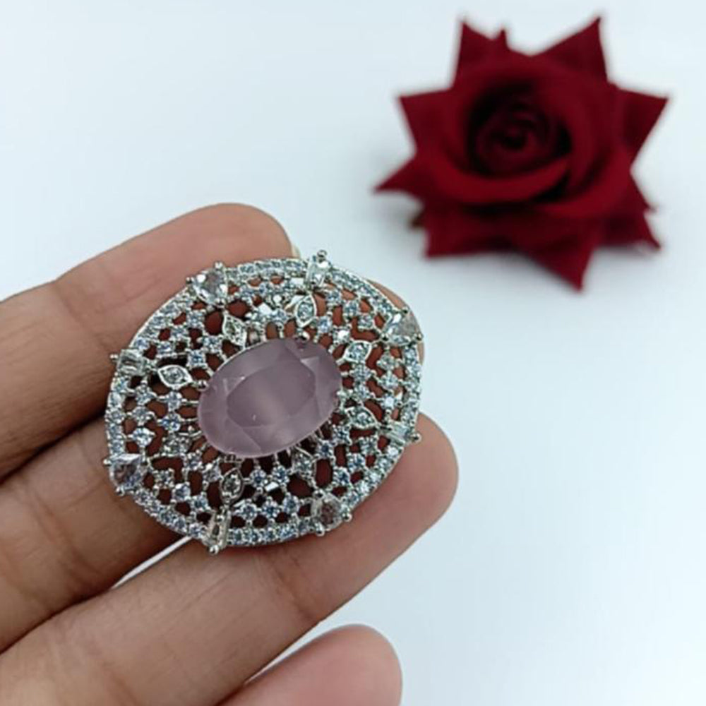 Manisha Jewellery  Elegant Silver-Plated American Diamond Ring for Women