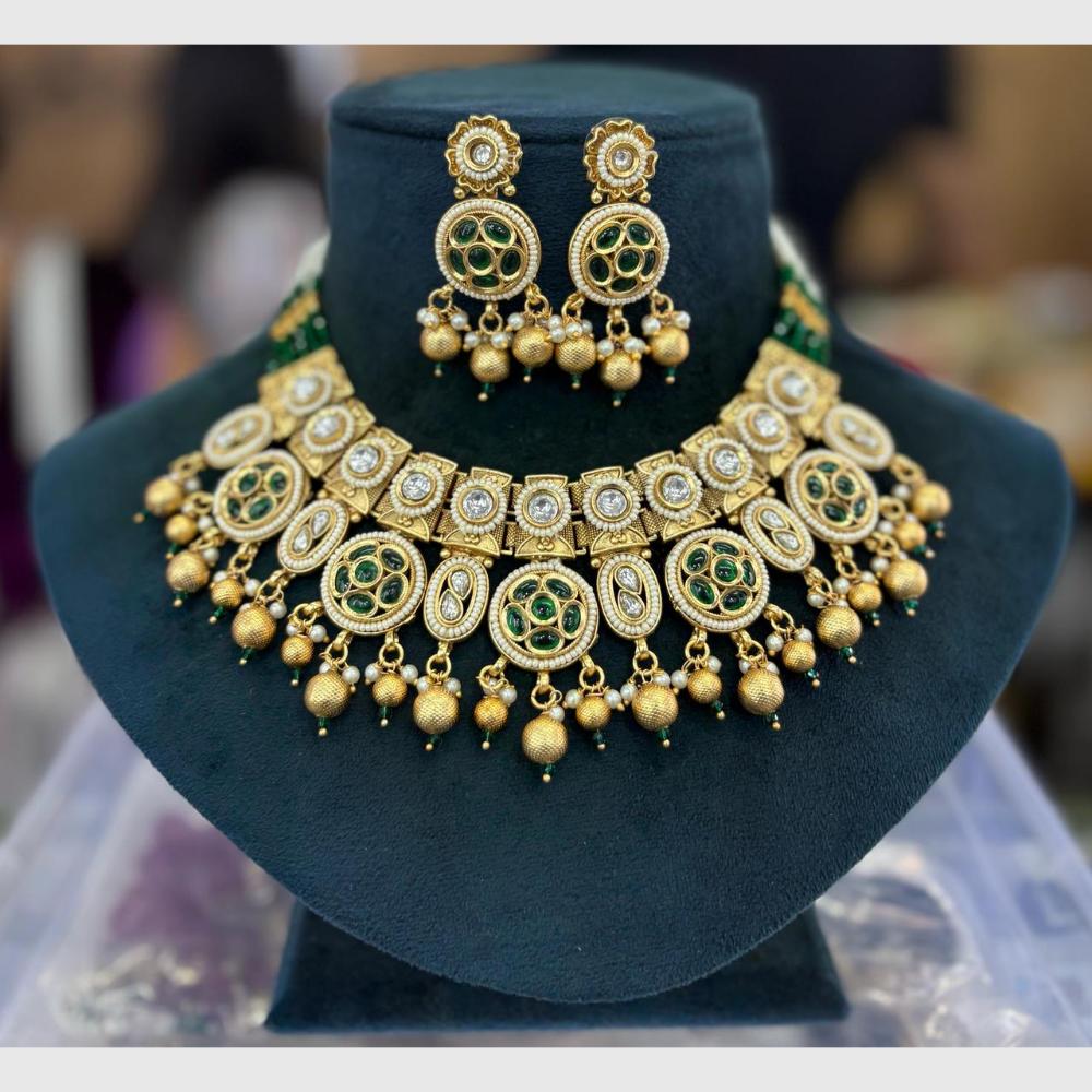 Manisha Jewellery Designer Gold Plated Adorned with Pota Stones and Pearls Necklace Set