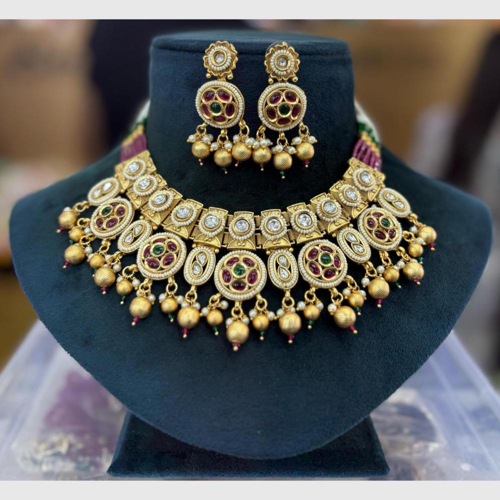 Manisha Jewellery Designer Gold Plated Adorned with Pota Stones and Pearls Necklace Set