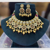 Manisha Jewellery Designer Gold Plated Adorned with Pota Stones and Pearls Necklace Set