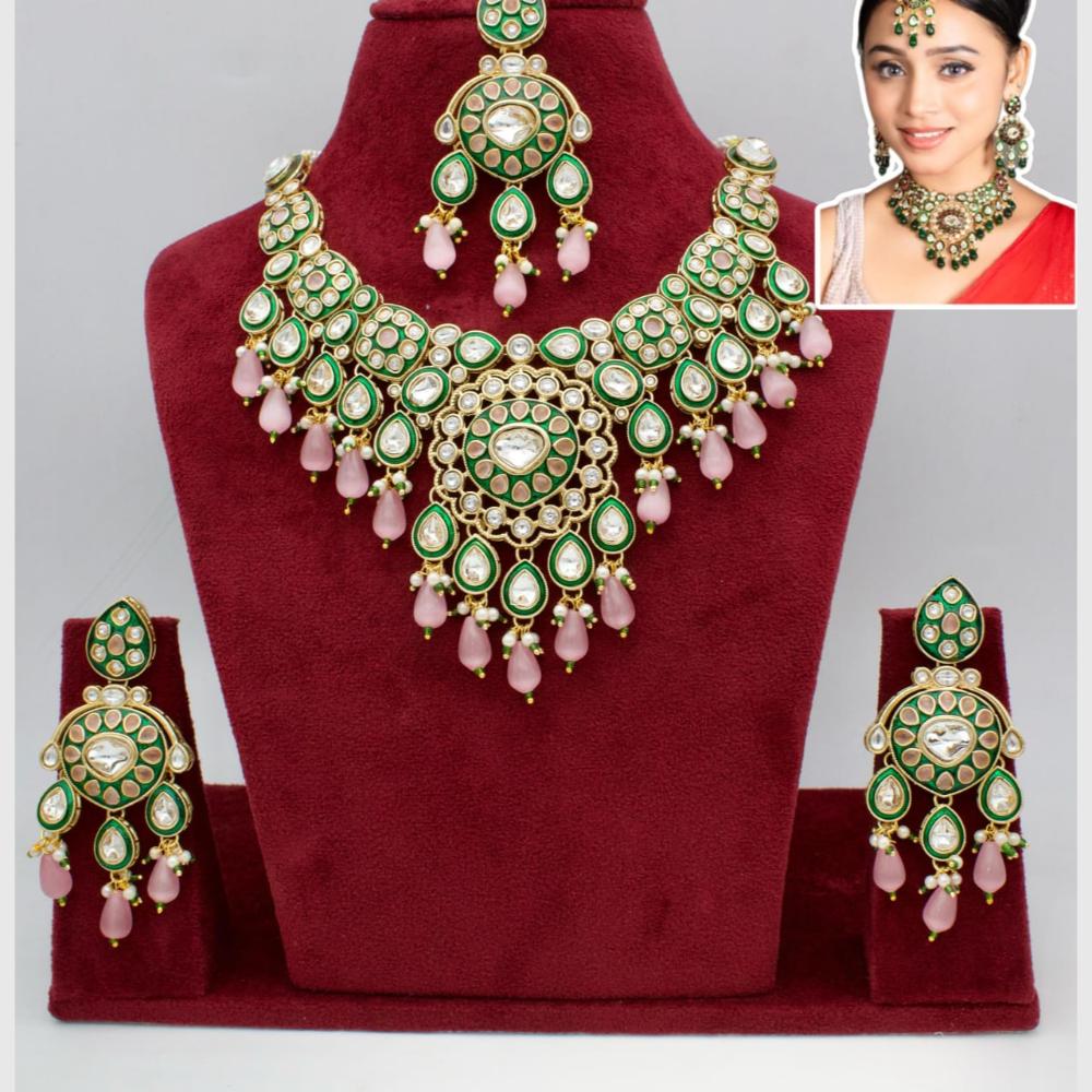Manisha Jewellery Traditional Gold Plated Kundan Beads & Meenakari Art Necklace Set