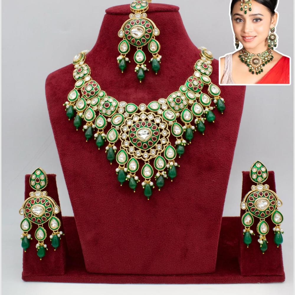 Manisha Jewellery Traditional Gold Plated Kundan Beads & Meenakari Art Necklace Set