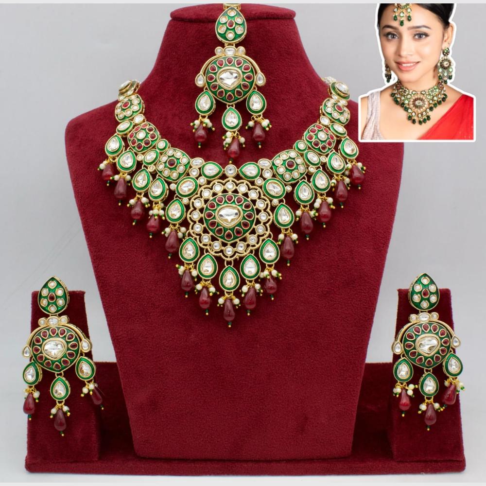 Manisha Jewellery Traditional Gold Plated Kundan Beads & Meenakari Art Necklace Set