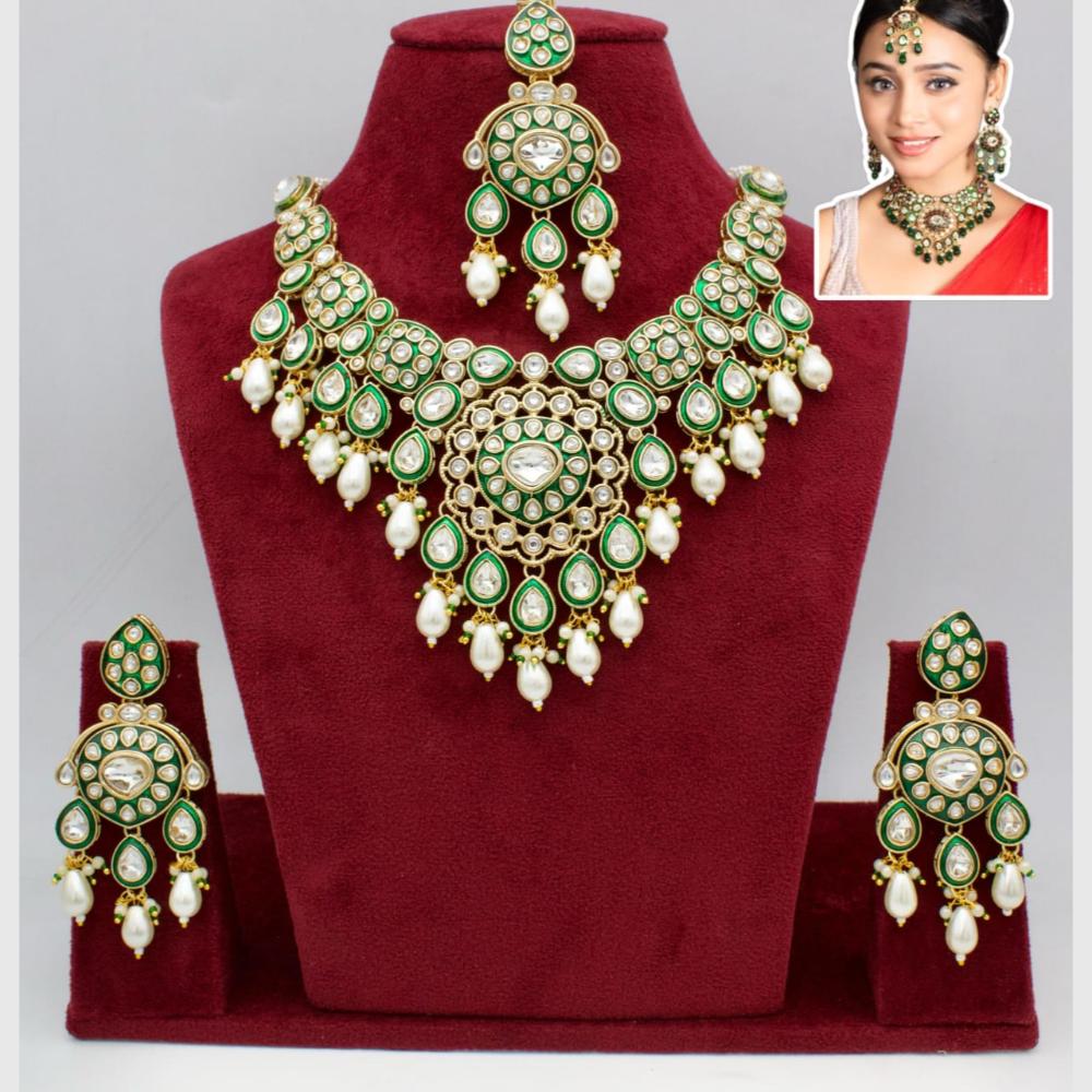 Manisha Jewellery Traditional Gold Plated Kundan Beads & Meenakari Art Necklace Set