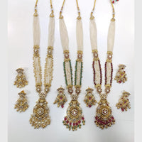 Manisha Jewellery Designer Gold Plated Kundan and Pearls Timeless Ethnic Long Necklace Set