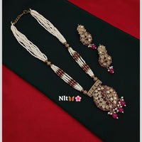 Manisha Jewellery Royal Glance Gold Plated American Diamond And Pearl Necklace Set