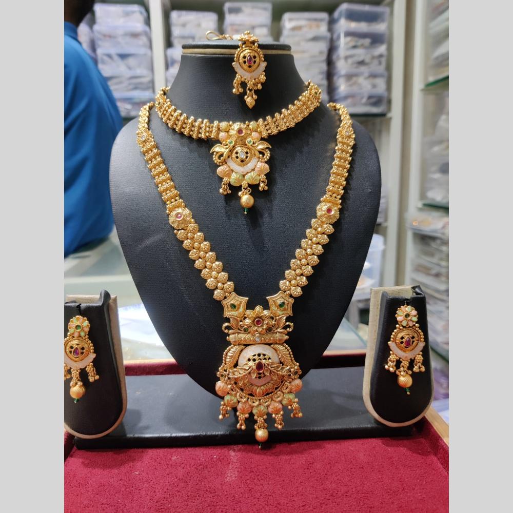 Manisha Jewellery Royal Charm Gold Plated Pota Stone Necklace Combo