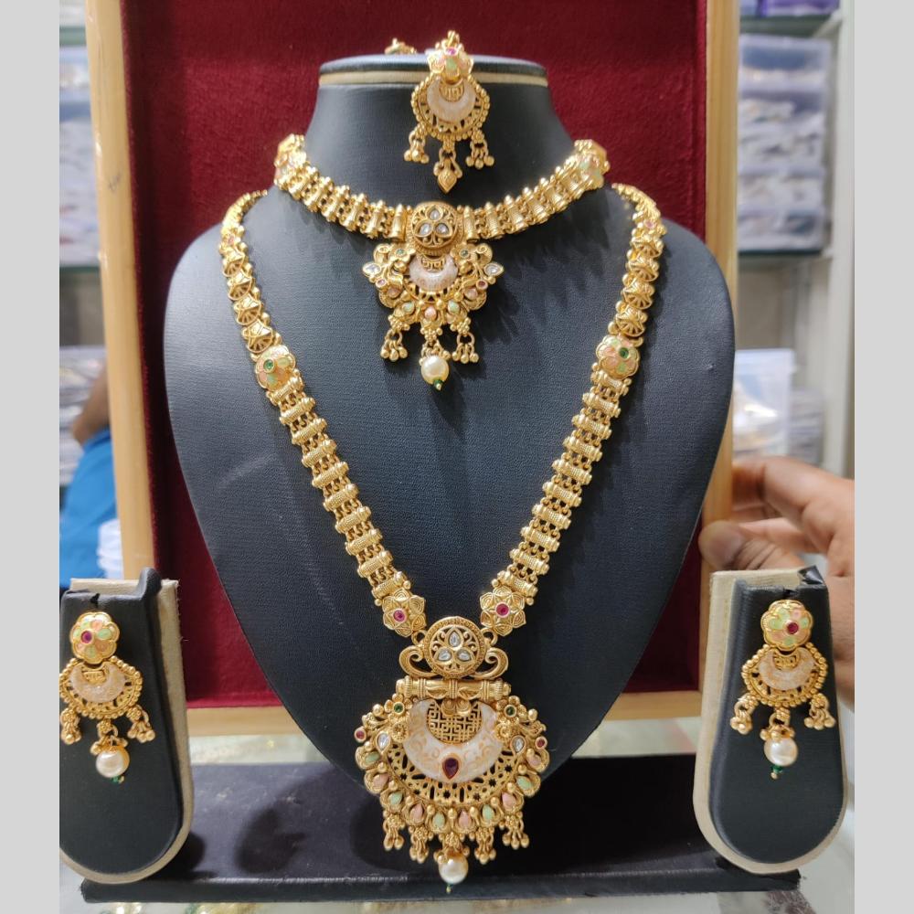 Manisha Jewellery Royal Charm Gold Plated Pota Stone Necklace Combo