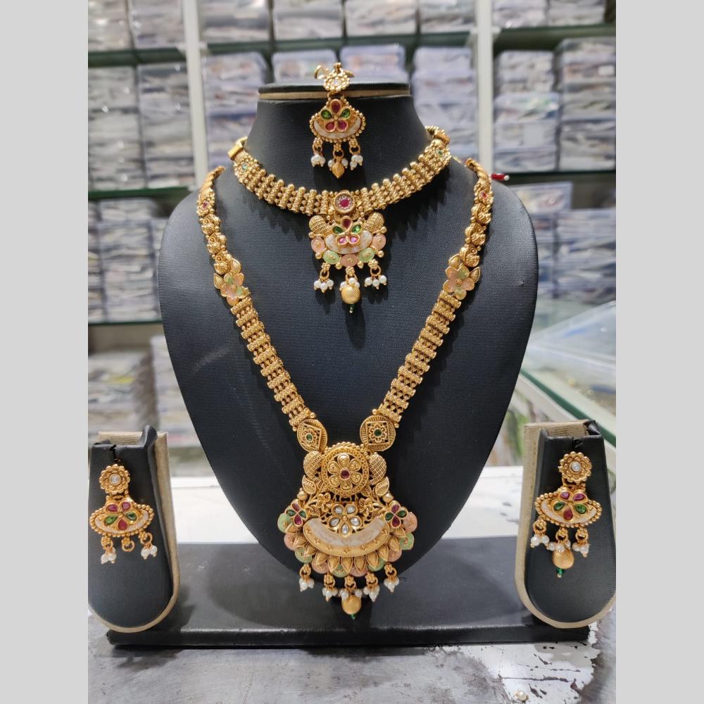 Manisha Jewellery Royal Charm Gold Plated Pota Stone Necklace Combo