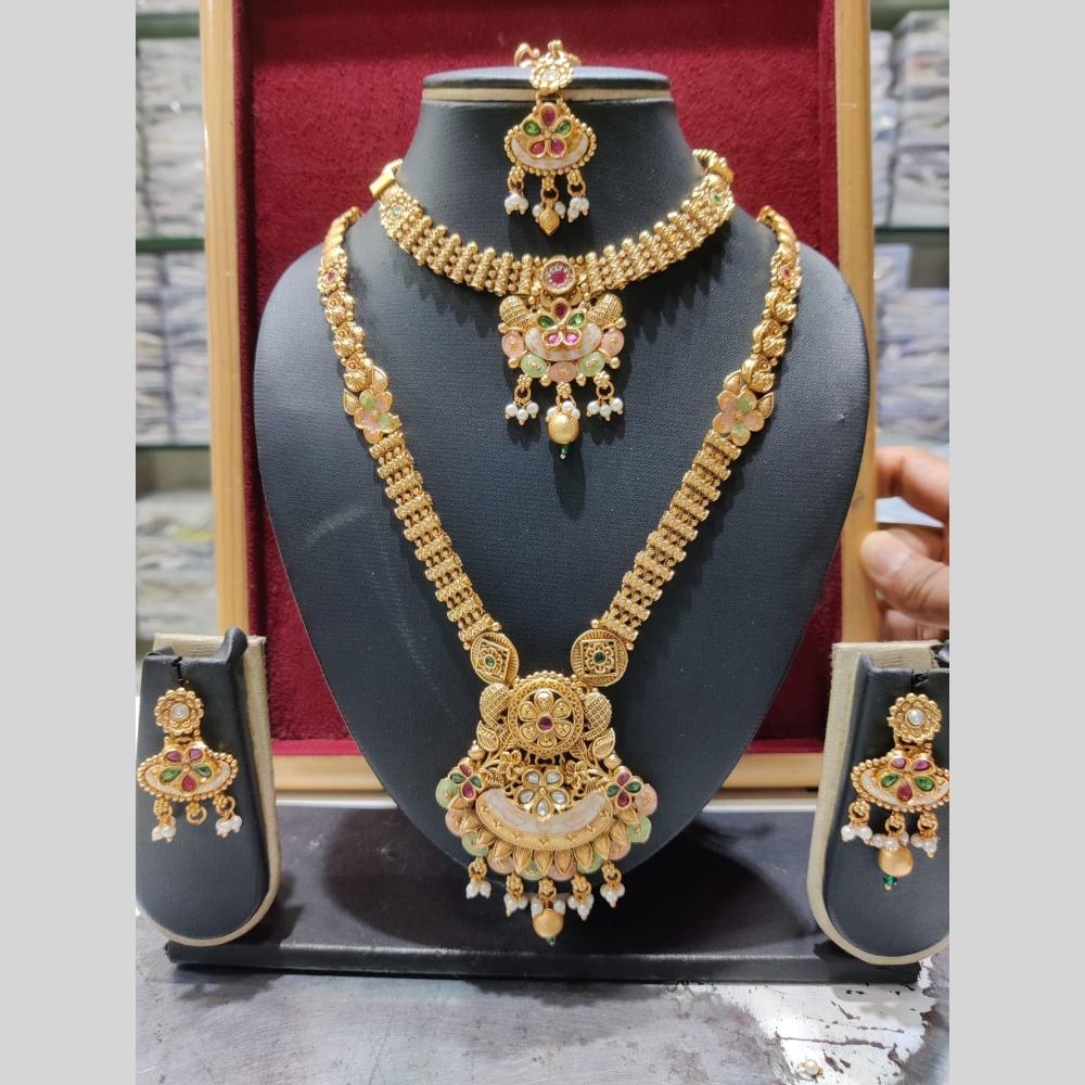 Manisha Jewellery Royal Charm Gold Plated Pota Stone Necklace Combo