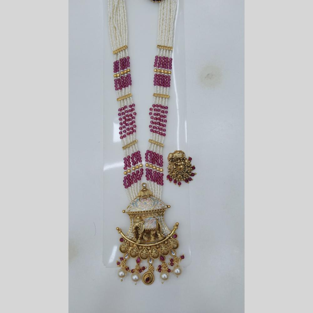 Manisha Jewellery Royal Glow Gold Plated Pota Stone And Pearl Necklace Set