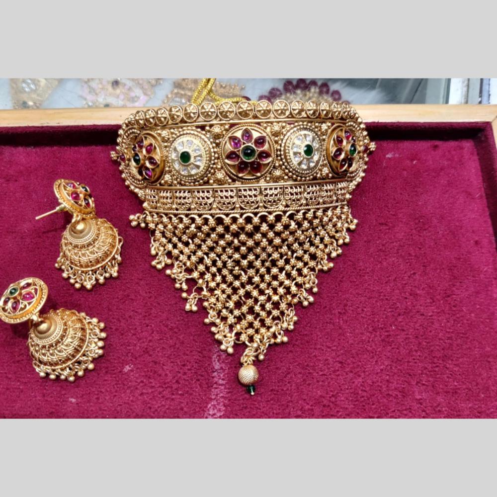 Manisha Jewellery Royal Charm Gold Plated Pota Stone Choker Necklace Set