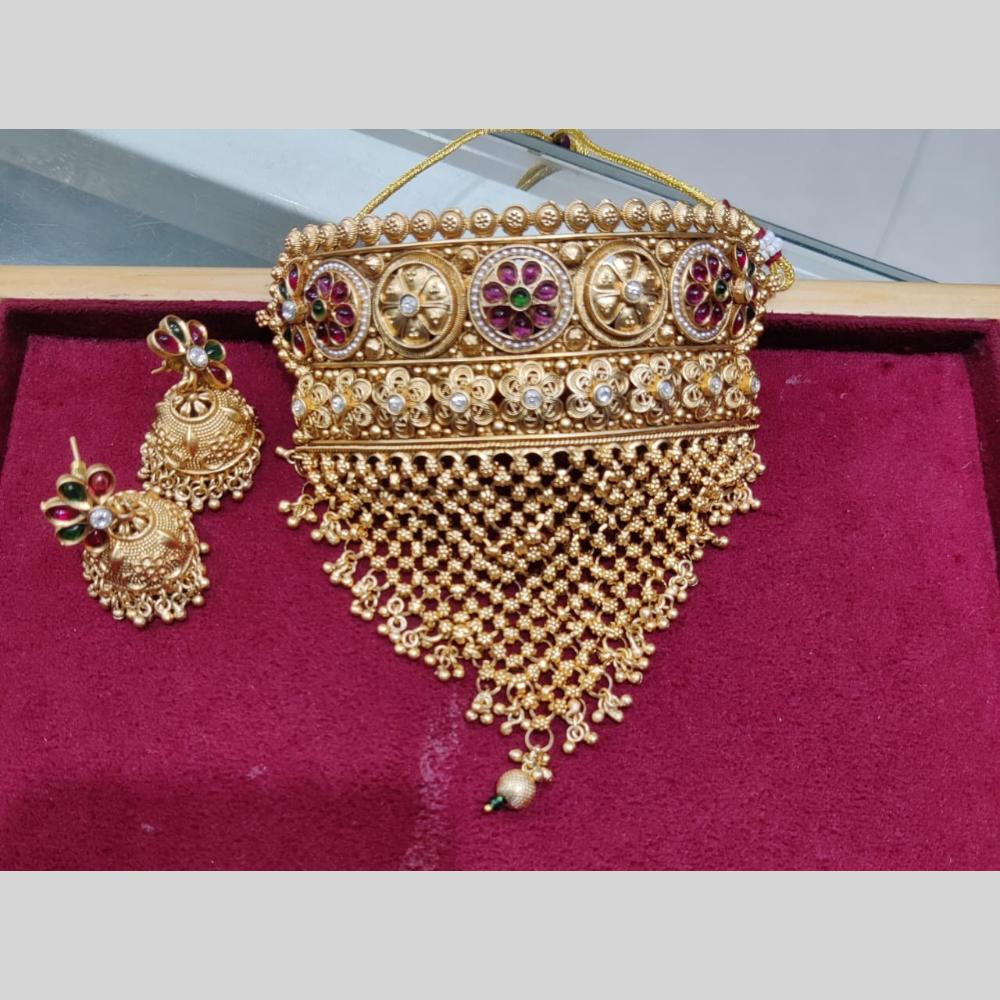 Manisha Jewellery Royal Charm Gold Plated Pota Stone Choker Necklace Set