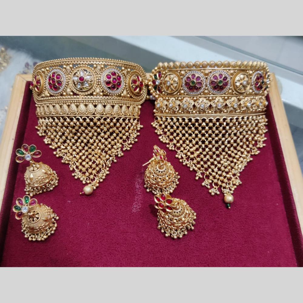Manisha Jewellery Royal Charm Gold Plated Pota Stone Choker Necklace Set (One Set Only)