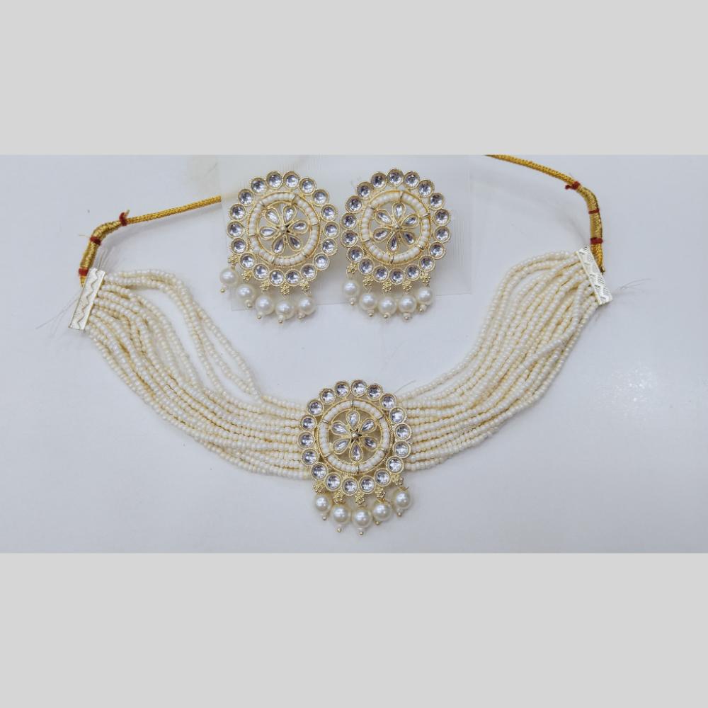 Manisha Jewellery Gold Plated Royal Kundan & Pearl Bride Choker Necklace Set