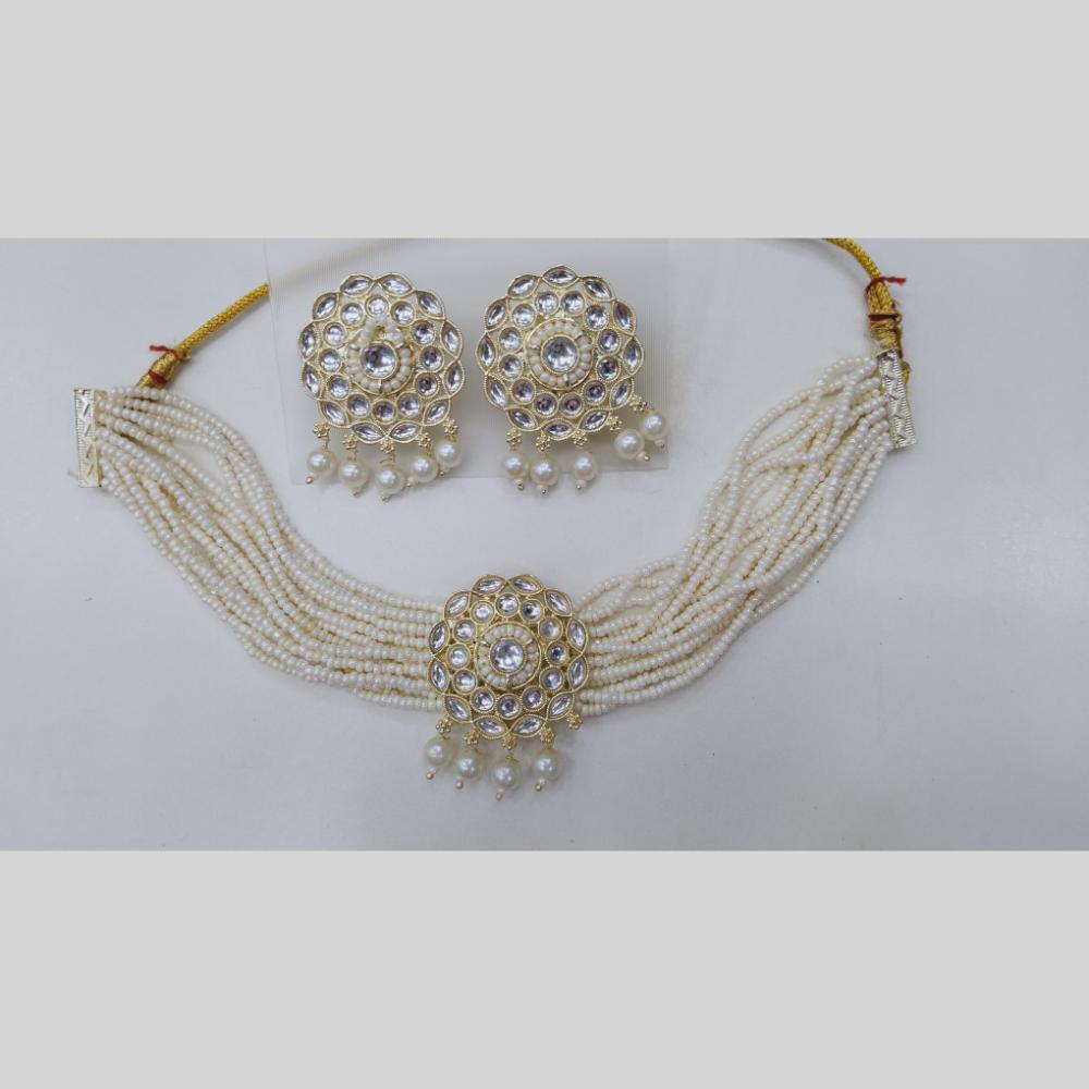 Manisha Jewellery Gold Plated Royal Kundan & Pearl Bride Choker Necklace Set