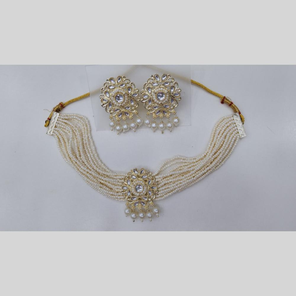 Manisha Jewellery Gold Plated Royal Kundan & Pearl Bride Choker Necklace Set