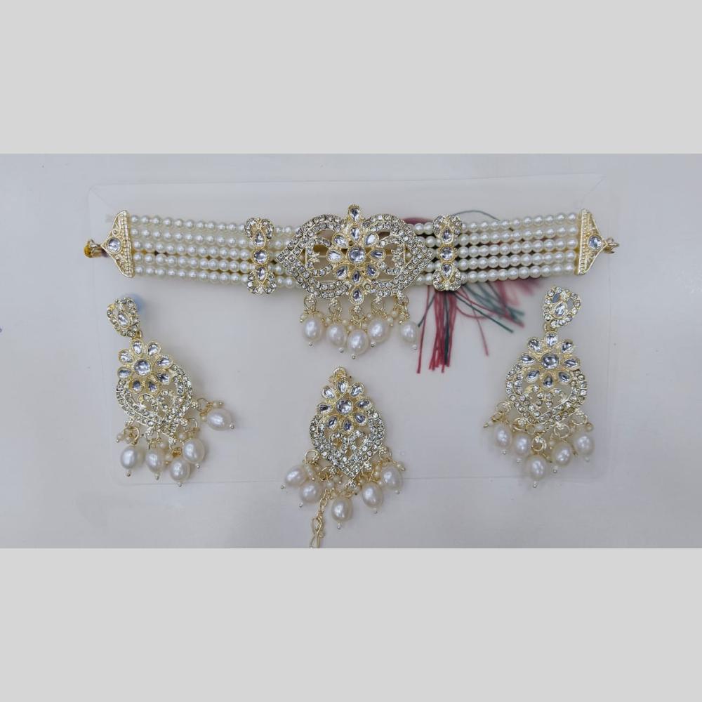 Manisha Jewellery Gold Plated Royal Kundan & Pearl Bride Choker Necklace Set