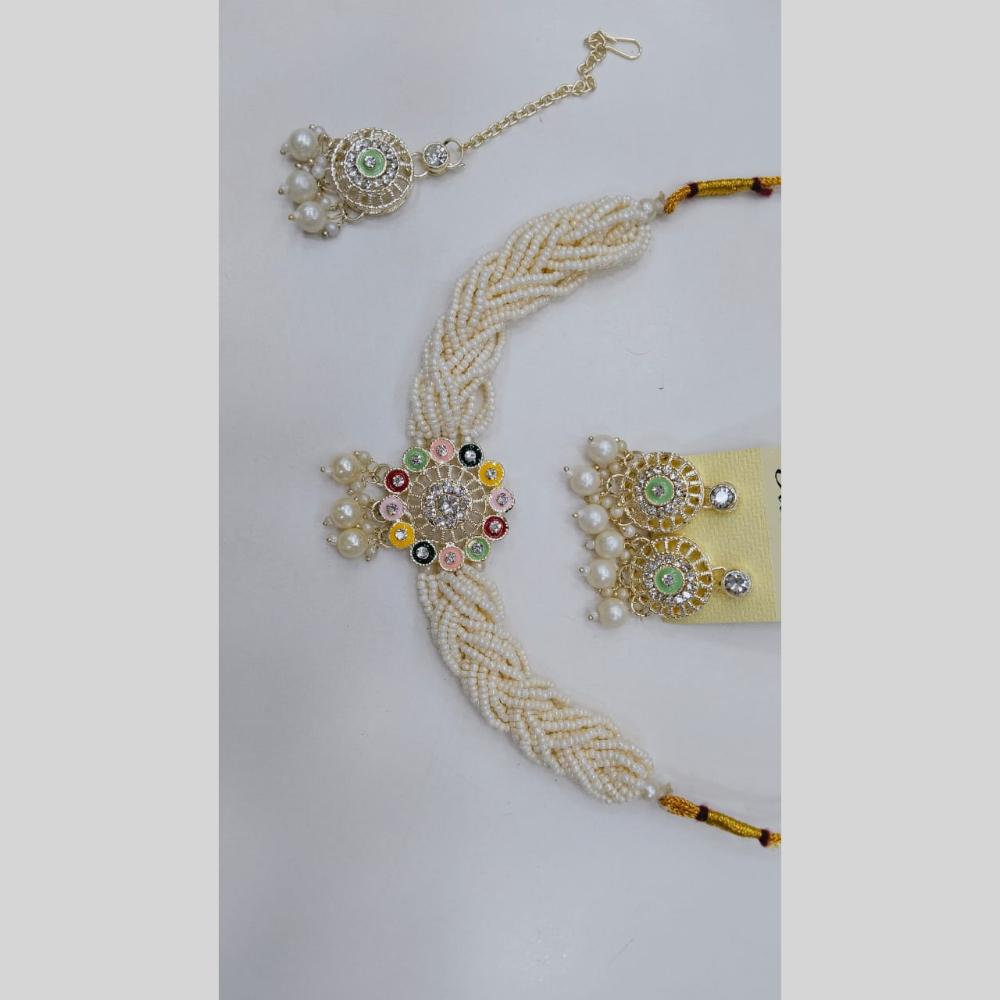 Manisha Jewellery Gold Plated Royal Austrain Stone & Pearl Bride Choker Necklace Set