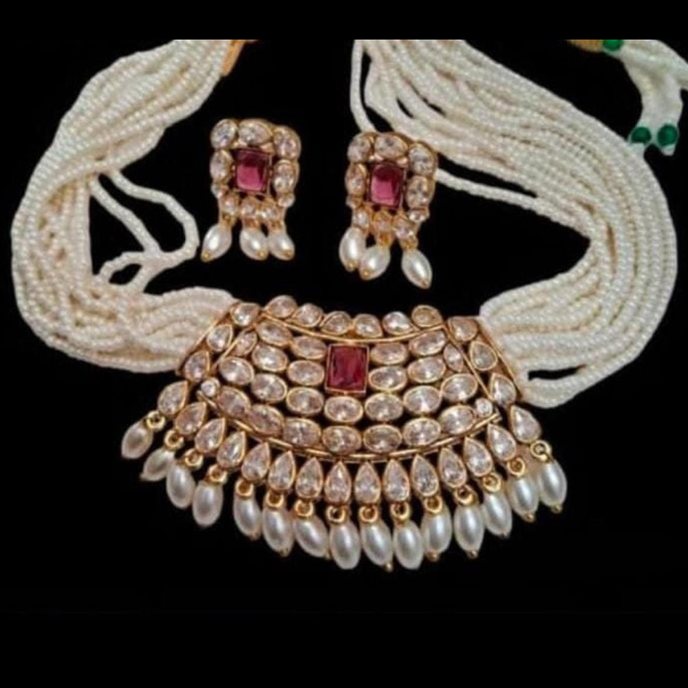 Manisha Jewellery Gold Plated Polki Kundan And Beads Necklace Set