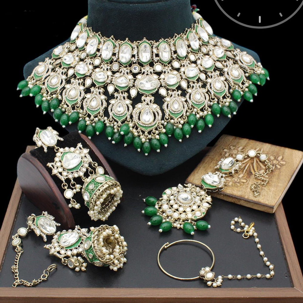 Manisha Jewellery Gold Plated Kundan Stone And Pearls Meenakari Necklace Set