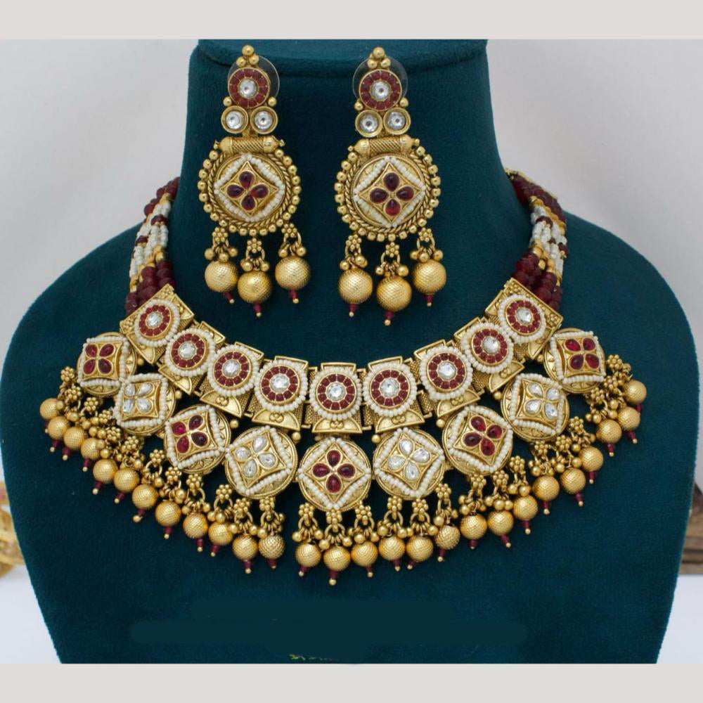 Manisha Jewellery Gold Plated Pota Stone And Beads Necklace Set