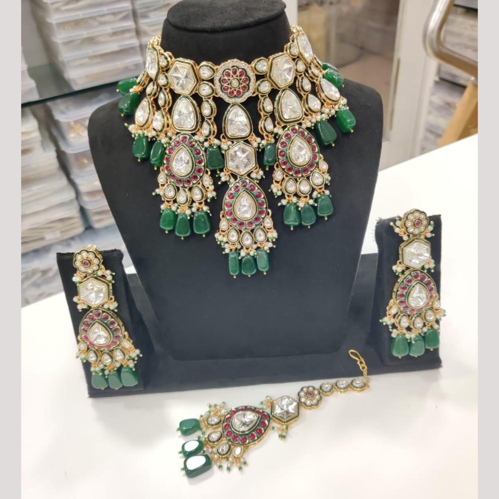 Manisha Jewellery Gold Plated Kundan Stone And Beads Choker Necklace Set