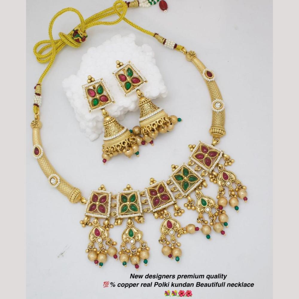 Manisha Jewellery Gold Plated Pota Stone And Ghungroo Necklace Set