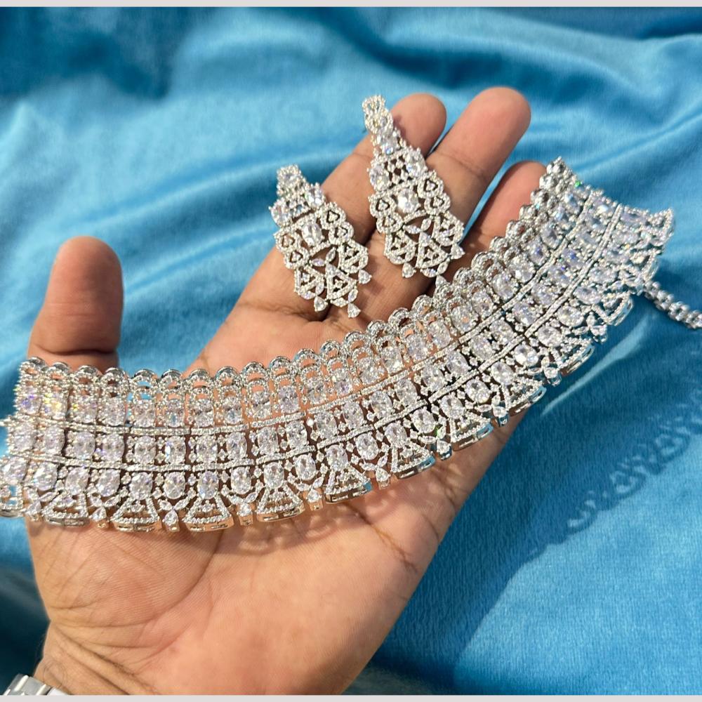 Manisha Jewellery Silver Plated American Diamond Choker Necklace Set