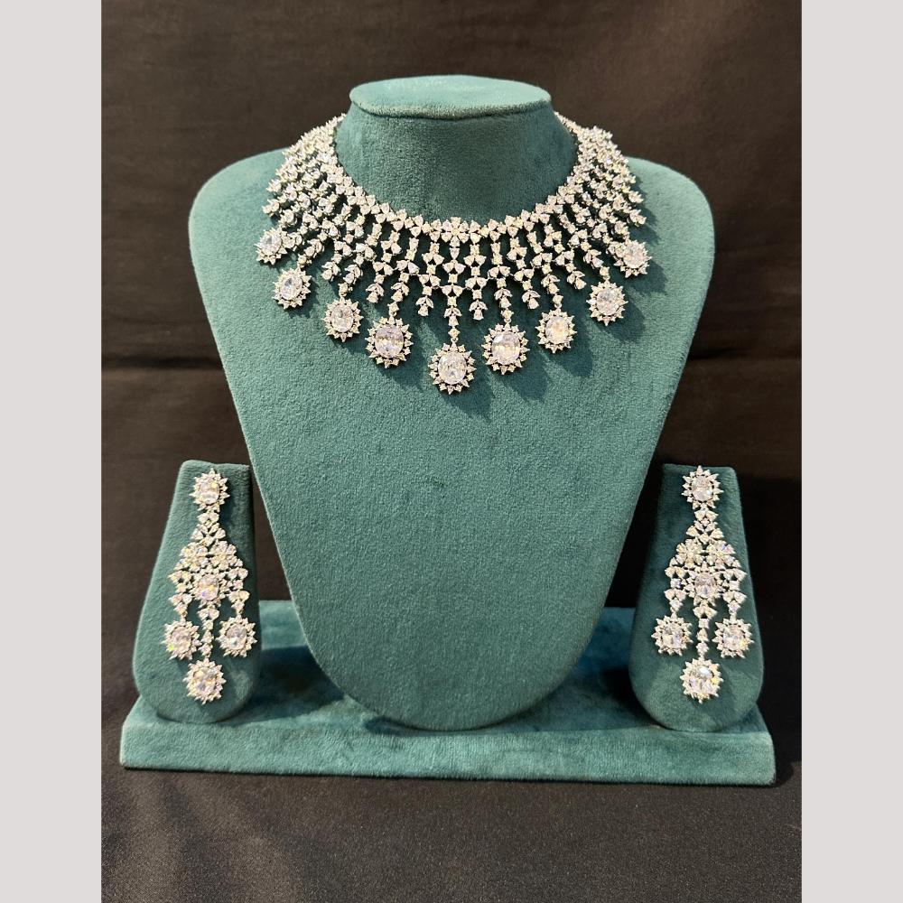 Manisha Jewellery Silver Plated American Diamond Choker Necklace Set