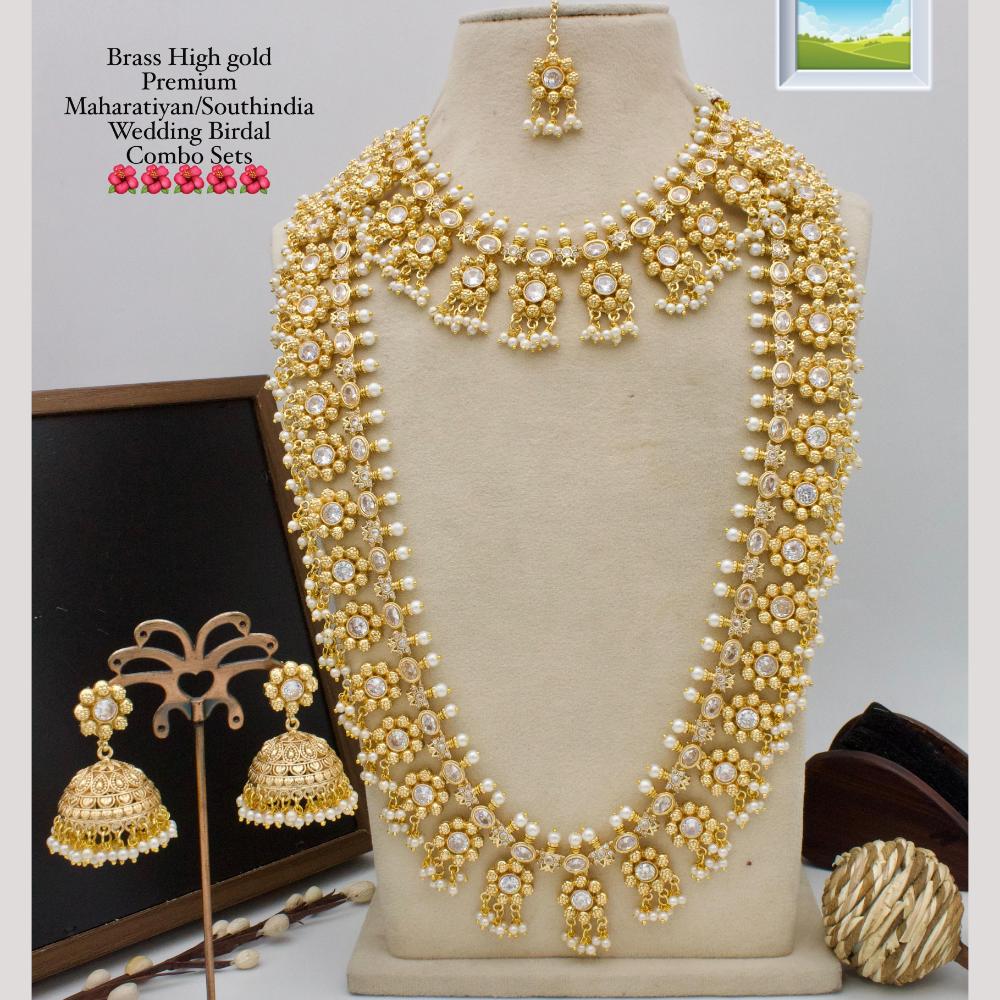 Manisha Jewellery Gold Plated Crystal Stone And Pearl Double Necklace Set