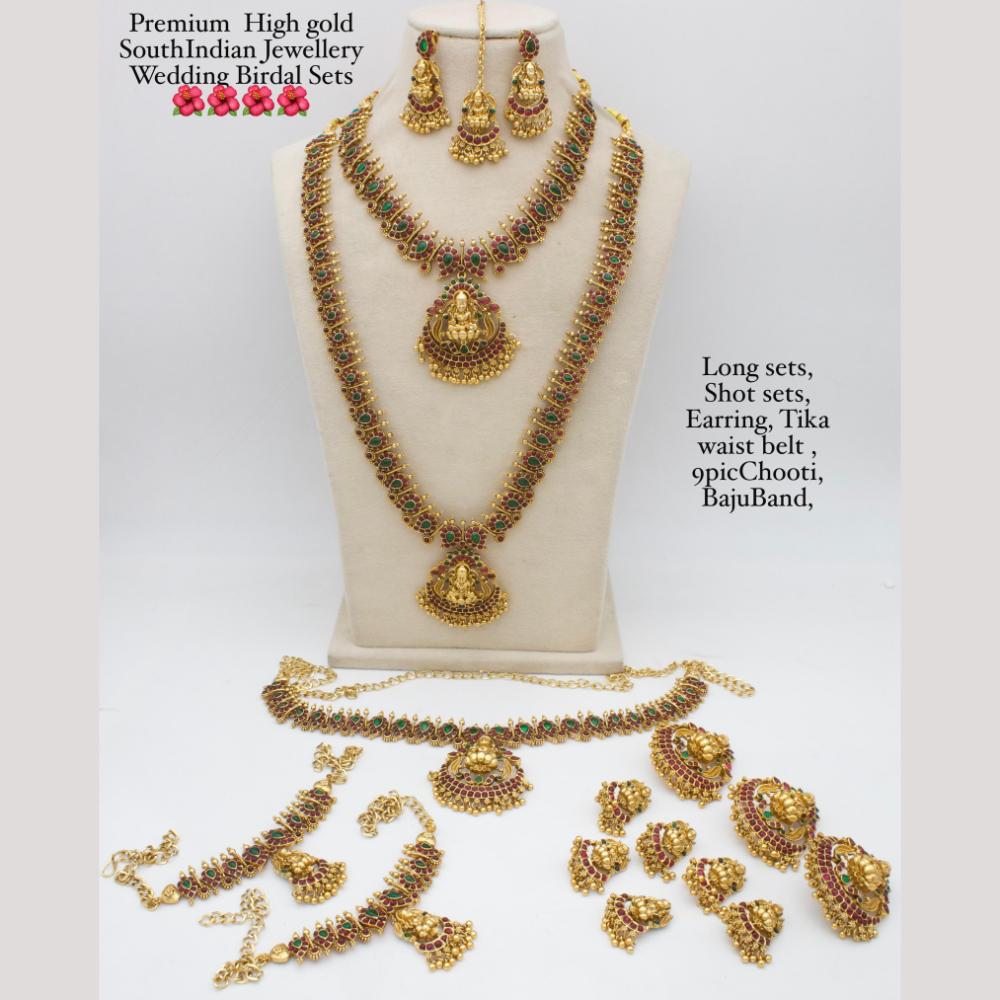 Manisha Jewellery Gold Plated Pota Stone And Temple Bridal Necklace Set