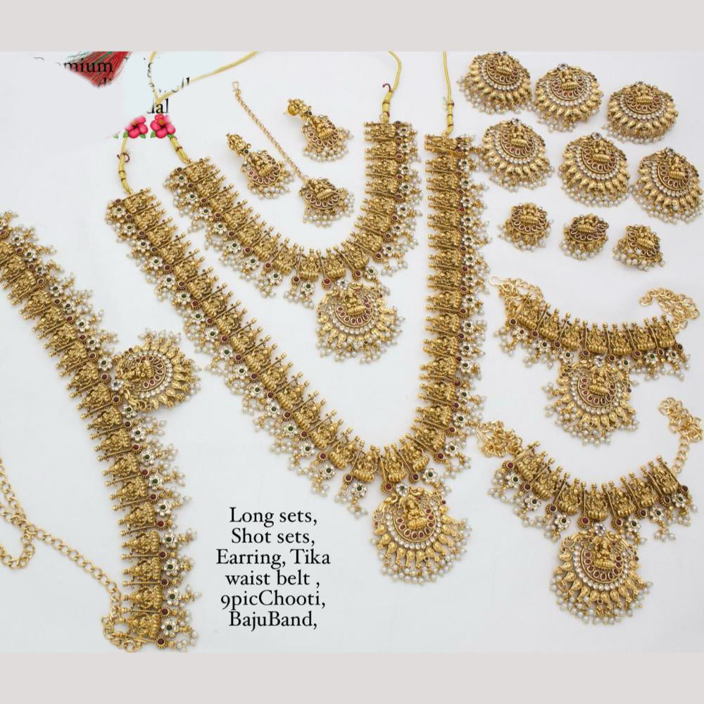 Manisha Jewellery Gold Plated Pota Stone And Temple Bridal Necklace Set