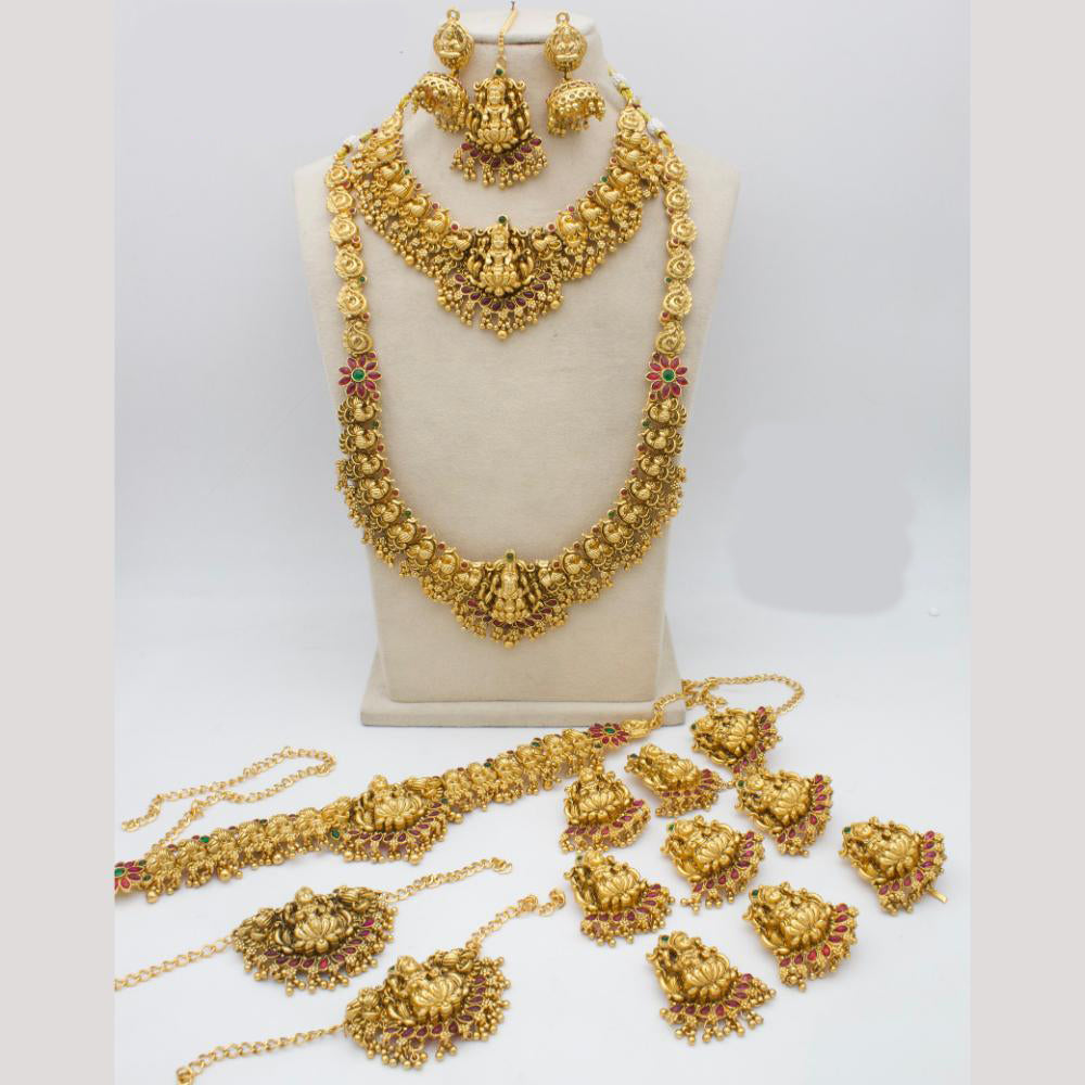 Manisha Jewellery Gold Plated Pota Stone And Temple Bridal Necklace Set