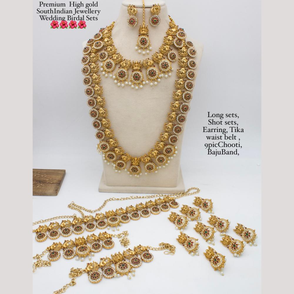 Manisha Jewellery Gold Plated Pota Stone And Temple Bridal Necklace Set