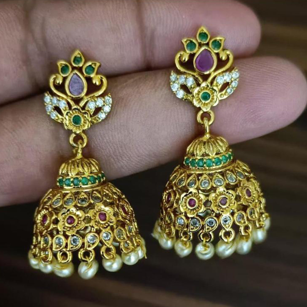 Manisha Jewellery Gold Plated Pota Stone And Pearls Jhumki Earrings
